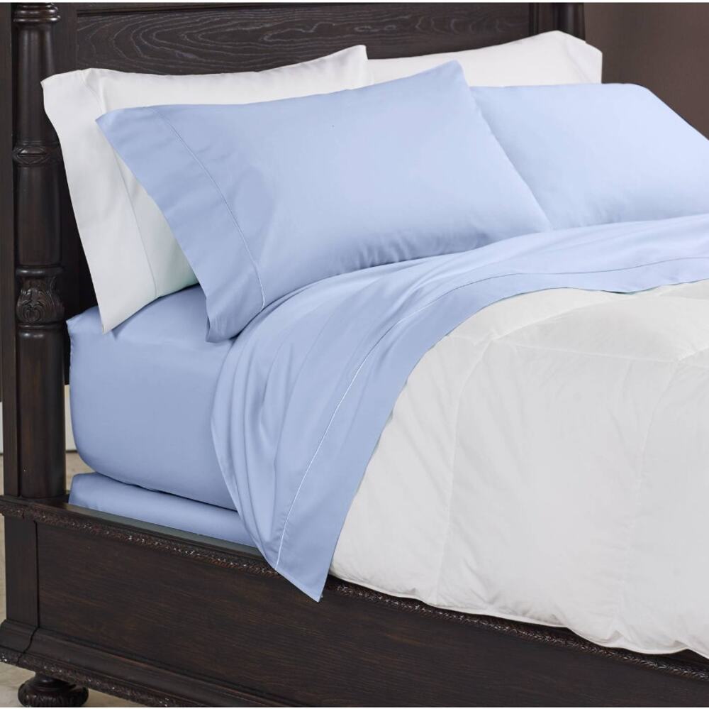 Cuddledown 400 Thread Count Solid Sateen Fitted Sheet Azure Queen Size